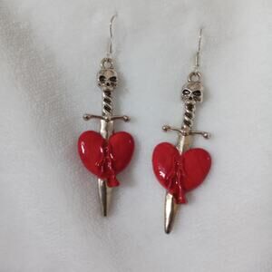 Silver tone red heart sword